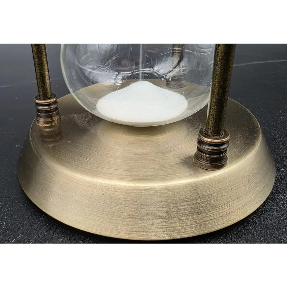 Vintage Brass Hourglass 15 Min White Sand Glass Timer Desk Decor 3 Pillar